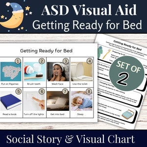 Visuele hulpmiddelen voor ASS, Klaarmaken om naar bed te gaan, Instructieschema voor sociale verhalen en afbeeldingen, Stapsgewijze routinekaarten, Hulpmiddel voor autisme, Speciale Ed