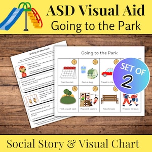 Visuele hulpmiddelen voor ASS, Naar het park gaan, Instructieschema voor sociale verhalen en afbeeldingen, Stapsgewijze routinekaarten, Hulpmiddel voor autisme, Speciale Ed