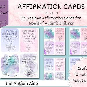 Tägliche Affirmationskarten für Mütter, Set mit 36 druckbaren, erhebenden Zitaten für die Erziehung autistischer Kinder, süßes Blumendesign, Geschenk für Mama
