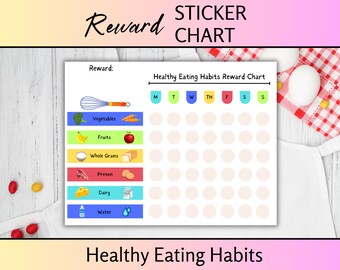 Kids Sticker Reward Chart, Healthy Eating Motivation, Trying New Food Printable, Child and Toddler Graphic, Positive Reinforcement, PDF