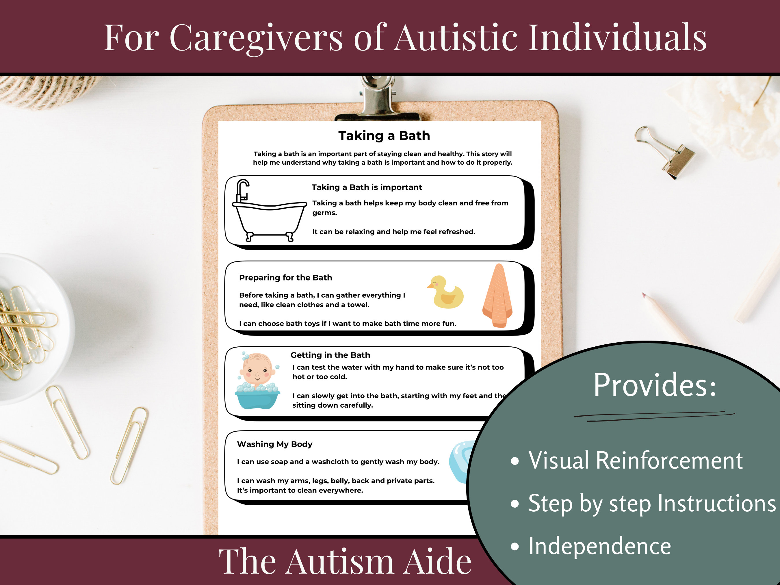 ASD Visual Aids, Taking a Bath, Social Story and Picture Instruction ...