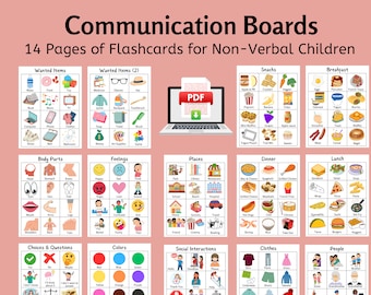 Visuelle Kommunikation Boards Bundle für Autistische Kinder- 14er Set, Flash Karten für Kinder, Nonverbale Therapiekarten, Hilfe mit Sprache