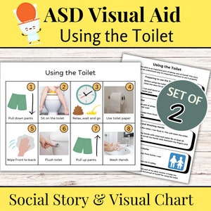 Visuele hulpmiddelen voor ASS, toiletgebruik, sociaal verhaal en instructieschema met afbeeldingen, stapsgewijze routinekaarten, hulpmiddelen voor autisme, zindelijkheidstraining