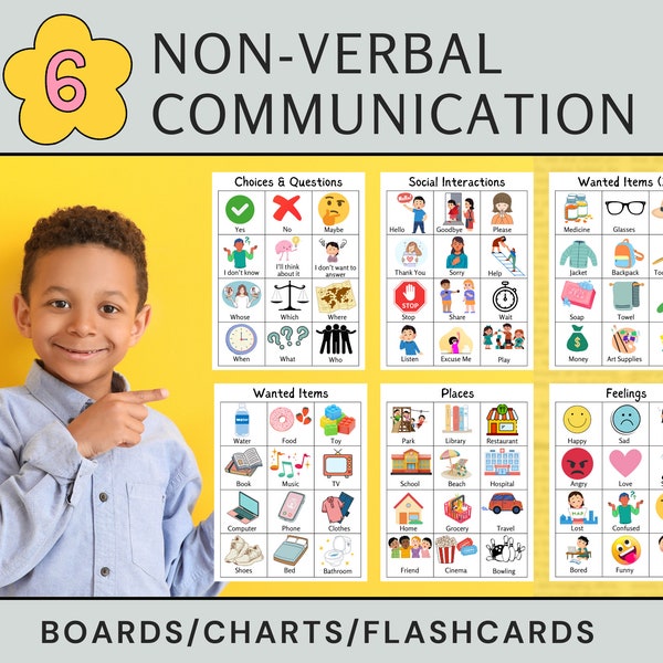 Non Verbal Visual Communication Board, Flashcards for Children with Autism and Special Needs, Therapeutic Collection, Supportive Verbal Aid