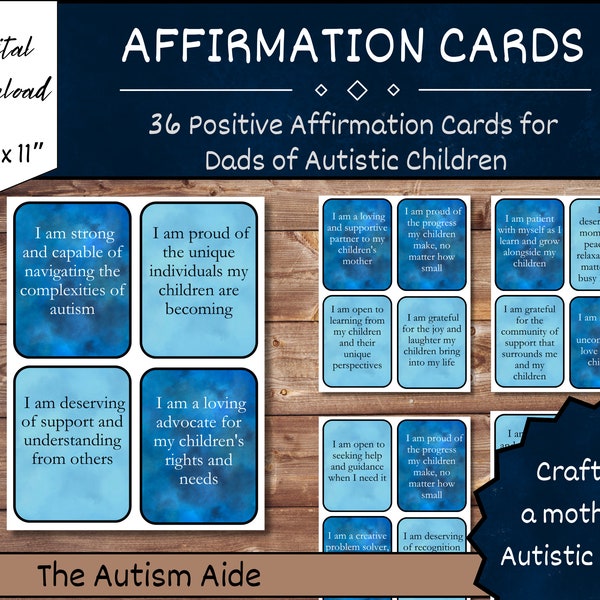 Daily Affirmation Cards For Dads of Autistic Children, Set of 36 Printable Positivity Quotes, Empowering Father Collection, Cut Out Pack