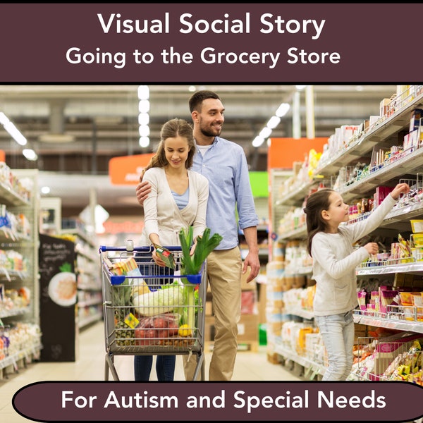 Autism Social Story, Going to the Grocery Store Picture Guide, Kids Community Skills Printable, Special Needs Therapy Resource, Digital PDF