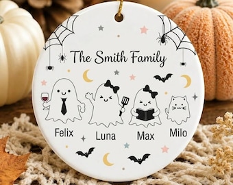 Custom Ghost Family Ceramic, Personalized Halloween Family Decor Ornament 2026, Personalized Ceramic Keepsake, Custom Family Ornament