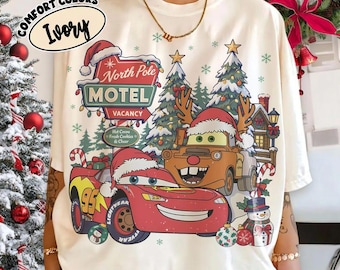 Comfort Colors Retro Disney Cars Christmas Shirt, Vintage McQueen Holiday Sweatshirt, Disneyland Family Trip Tee, Kids Xmas Gift Shirt