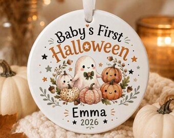 Baby Ghost First Halloween Ornament 2026, Personalized Ceramic Keepsake, Custom Baby Pumpkin Ornament, Newborn Gift, Halloween Decor