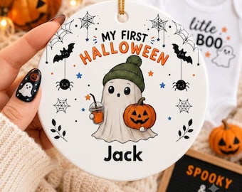 Personalized My First Halloween Ornament 2026 | Baby Boy Ghost Halloween Ornament | Custom Baby Name Keepsake | First Halloween Gift