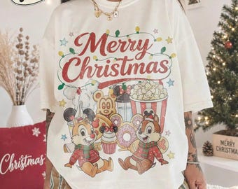 Christmas Disney T-Shirt, Retro Mickey and Minnie Xmas Tee, Holiday Magic Shirt, Comfort Colors Moss Green Shirt, Family Vacation Gift