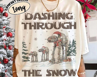 Retro Dashing Through The Snow Shirt, AT-AT Walker Santa Sweatshirt, Disney Star Wars Parody Christmas Tee, Retro Sci-Fi Xmas Shirt