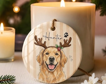 Personalized Pet Memorial Watercolor Ornament from Photo + Name – Striped Dog & Cat Ornament, Personalized Pet Remembrance Gift Loss