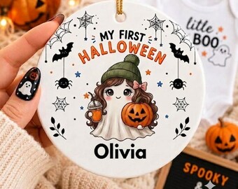 Personalized My First Halloween Ornament 2026 | Baby Boy Ghost Halloween Ornament | Custom Baby Name Keepsake | First Halloween Gift