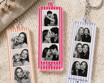 Custom Mini Photo Booth Strip Keychain, Strip Photo Keyring, Personalized Couple Photos Keychain, Gift For Boyfriend, Besties Photo Keychain