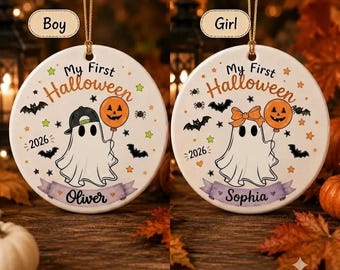 Baby Kids Pumpkin First Halloween Ornament 2026, Personalized Ceramic Keepsake, Custom Baby Pumpkin Ornament, Newborn Gift, Halloween Decor