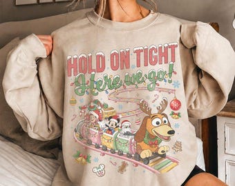 Retro Hold On Tight Here We Go Christmas Shirt, Disney Toy Story Holiday Ride Shirt, Disneyland Matching Family Christmas Trip 2026 Gifts
