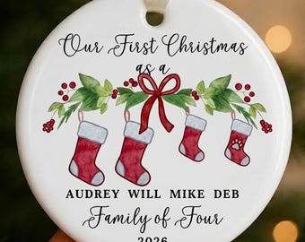 Personalised Christmas Ornament, Our First Christmas as a Family of Four Ornament, Babys 1st Christmas, Family 2026, Gift for Couple