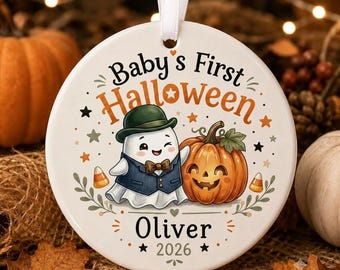 Baby Ghost First Halloween Ornament 2026, Personalized Ceramic Keepsake, Custom Baby Pumpkin Ornament, Newborn Gift, Halloween Decor