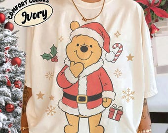Comfort Colors Disney Winnie the Pooh Christmas Shirt, Santa Pooh Christmas Tee, Magic Kingdom, WDW Disneyland Family Trip Christmas Shirt