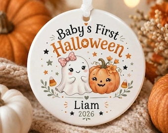 Baby Ghost First Halloween Ornament 2026, Personalized Ceramic Keepsake, Custom Baby Pumpkin Ornament, Newborn Gift, Halloween Decor