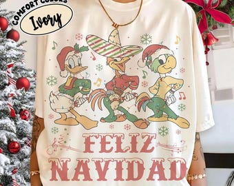 Three Caballeros Christmas Shirt, Donald Duck Jose Panchito Feliz Navidad Tee, Disney Mickey Very Merry Xmas Party Family Holiday Trip Shirt