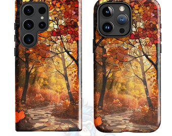 Autumn Leaves Stained Glass Phone Case: Vibrant Fall Design