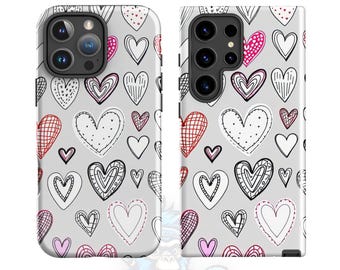 Funda para teléfono Doodle Hearts: Diseño dibujado a mano para iPhone y Samsung