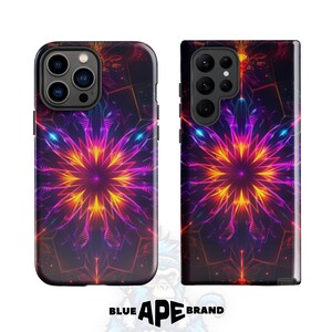Neon Bloom Kaleidoscope Phone Case: Futuristic Tech Art