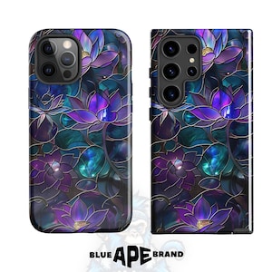 Coque de portable en vitrail Lotus mystique | Design floral élégant pour iPhone et Samsung Galaxy | Coffret artistique | Étui de téléphone personnalisé