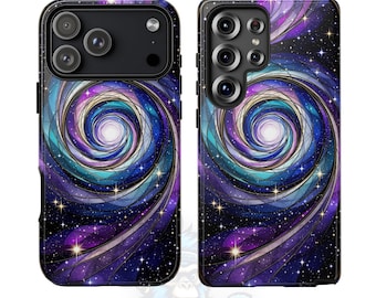 Funda para teléfono Galactic Vortex: Diseño de galaxia espiral cósmica, doble capa de protección