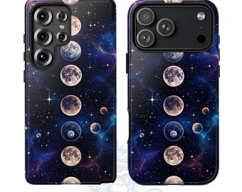 Funda para teléfono Galaxy con fases lunares: Luna y estrellas