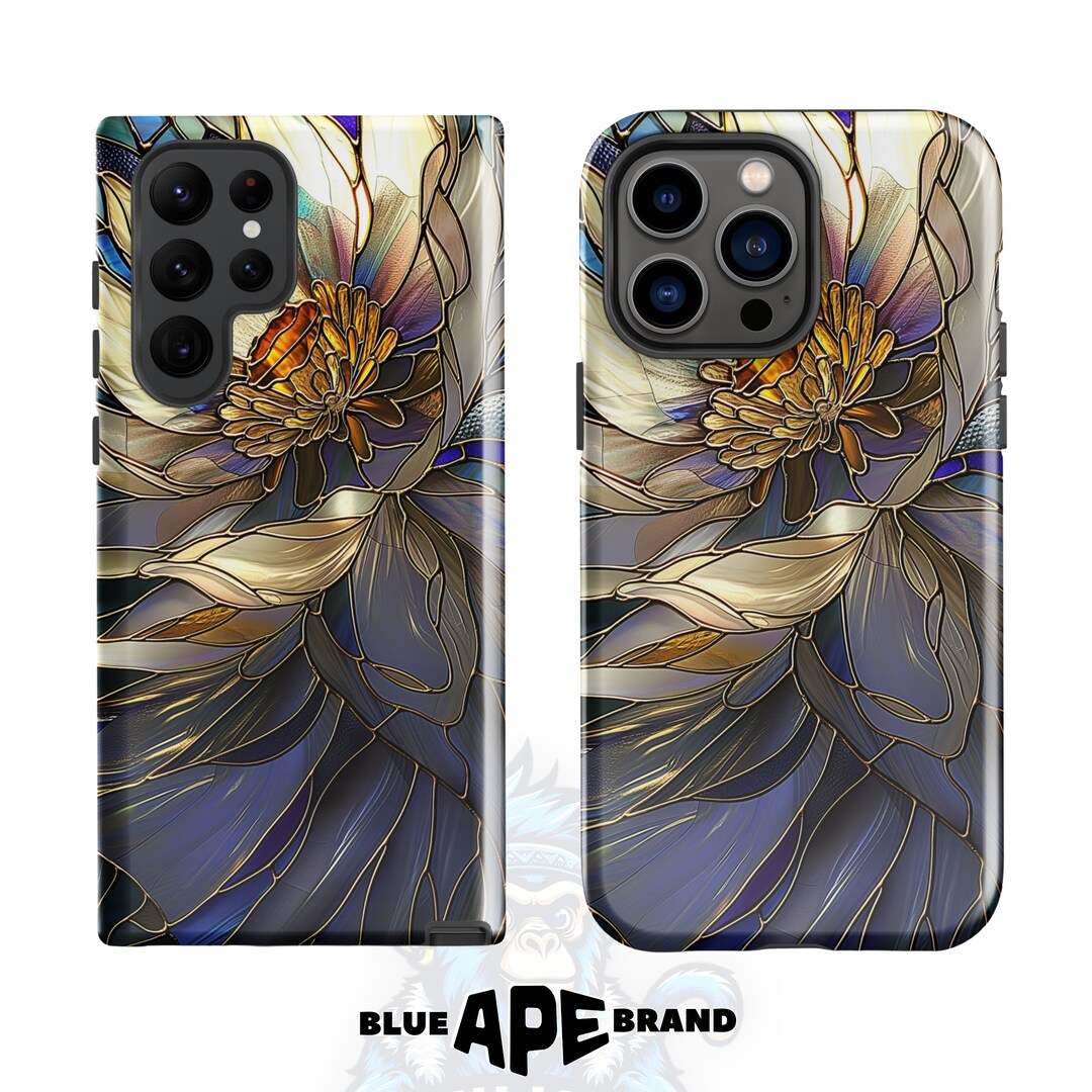 View of Serene Bloom Stained Glass Phone Case | Elegant Floral Design for ...