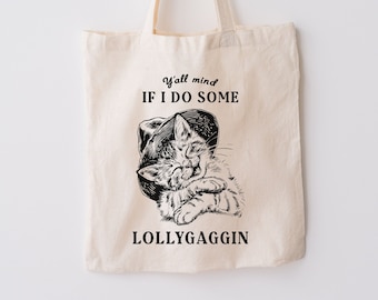 Draagtas grappige kat, draagtas lollygag meme, draagtas cowboy kat, draagtas grappige western, draagtas grappige uitspraken, draagtas jaren 90 grafische draagtas