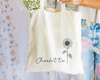 Sonnenblume Canvas Tragetasche, Minimalistische Sonnenblume Benutzerdefinierte Tragetasche, Blume Baumwolltasche, Geschenke für sie, Sonnenblumen-Liebhaber Geschenke, Mutter
