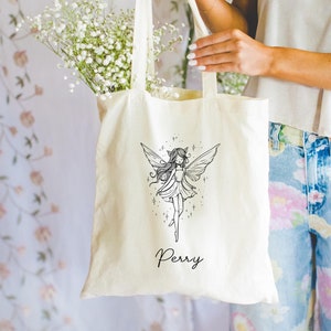 Pixie Customizable Tote, Minimalist Pixie Cotton Canvas Tote Bag, Pixie Lover Gift, Fantasy Lover Gift, Fairy Princess Totebag