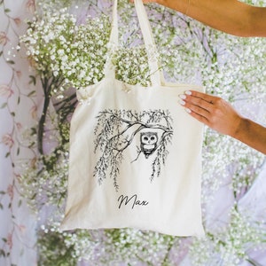Owl in Willow Tree Tote Bag, Personalized Owl Bag, Funny Owl Tote Bag, Owl Lover Gift, Owl Cotton Canvas Tote Bag, Owl Tote