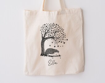 Igel Canvas Tragetasche, personalisierte Tier Tragetasche, Tier Liebhaber Geschenk, schlafender Igel Tragetasche, Minimalist Igel, Forestcore Tragetasche