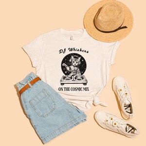 DJ Whiskers Cat DJ T-Shirt | Funny Cat Music Graphic Tee | Retro DJ Cat Shirt | Animal Lover | Whimsical Music Cat Gift | Music Lover Tee