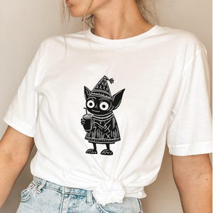 Funny Coffee Goblin T-Shirt | Cute Caffeinated Goblin Graphic Tee | Morning Coffee Lover Shirt | Whimsical Goblin Top | Fantasy Humor Gift