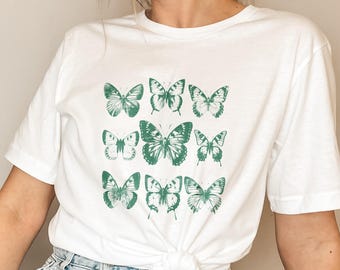 Koszulka z grafiką retro motyla | Koszulka z estetyką natury lat 90. | Koszulka vintage z motylem dla kobiet | Koszulka z prezentem boho | Minimalistyczna grafika