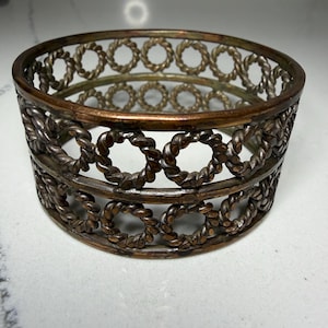 Pulsera ancha de latón con filigrana, brazalete Kada indio de estilo vintage, joyería llamativa de estilo bohemio.