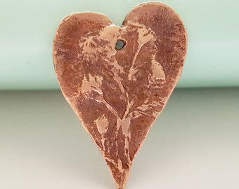 Handcrafted Floral Bud Bronze Metal Heart Pendant