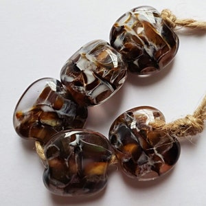 Deep Jungle Handmade Artisan Lampwork Glass Bead Set of five tabular beads in a blend of dark and medium topaz image 3
