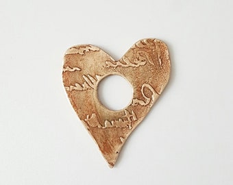 Handcrafted Textured Bronze Metal Heart with large center hole