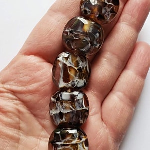 Deep Jungle Handmade Artisan Lampwork Glass Bead Set of five tabular beads in a blend of dark and medium topaz image 5