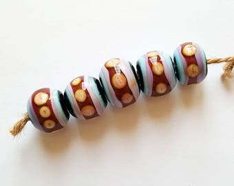 Winterberry Chunkies - Handmade Artisan Lampwork Glass Bead Set - Jet Black, Pink, Violet, Yellow and Turquoise set of 5 beads