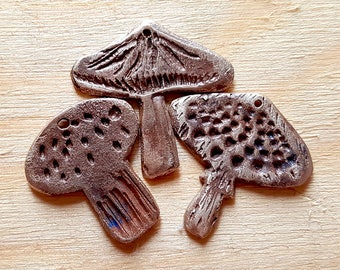 Handcrafted Trio of Bronze Metal Mushroom Charms