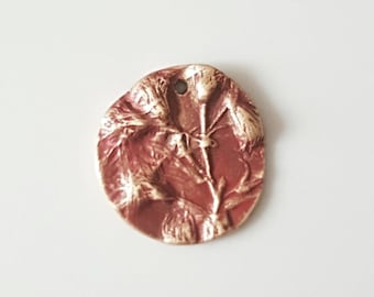 Tiny Buds Botanical Charm - Handmade Bronze Metal Clay Pendant Charm