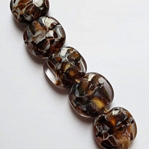 Deep Jungle Handmade Artisan Lampwork Glass Bead Set of five tabular beads in a blend of dark and medium topaz image 4